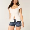 Pantaloni scurti din denim, cu talie joasă, spalat la culoare închisă Pantaloni scurti din denim, cu talie joasă, spalat la culoare închisă
