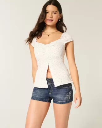 Pantaloni scurti din denim, cu talie joasă, spalat la culoare închisă