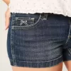 Pantaloni scurti din denim, cu talie joasă, spalat la culoare închisă Pantaloni scurti din denim, cu talie joasă, spalat la culoare închisă