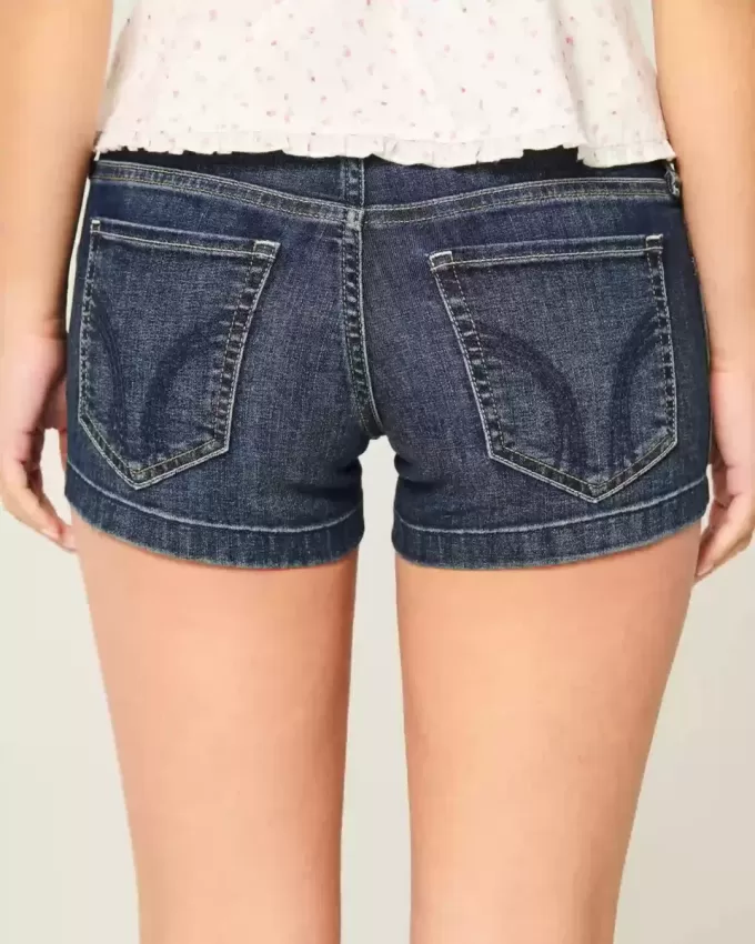 Pantaloni scurti din denim, cu talie joasă, spalat la culoare închisă Pantaloni scurti din denim, cu talie joasă, spalat la culoare închisă