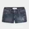 Pantaloni scurti din denim, cu talie joasă, spalat la culoare închisă Pantaloni scurti din denim, cu talie joasă, spalat la culoare închisă
