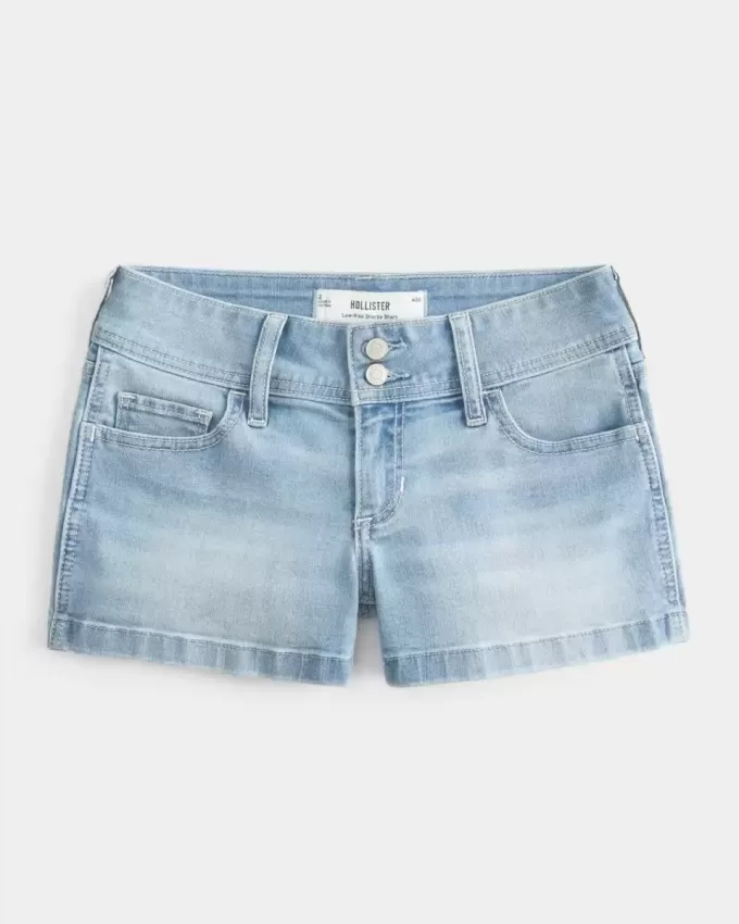 Pantaloni scurti din denim, cu talie joasă, spălat ușor Pantaloni scurti din denim, cu talie joasă, spălat ușor