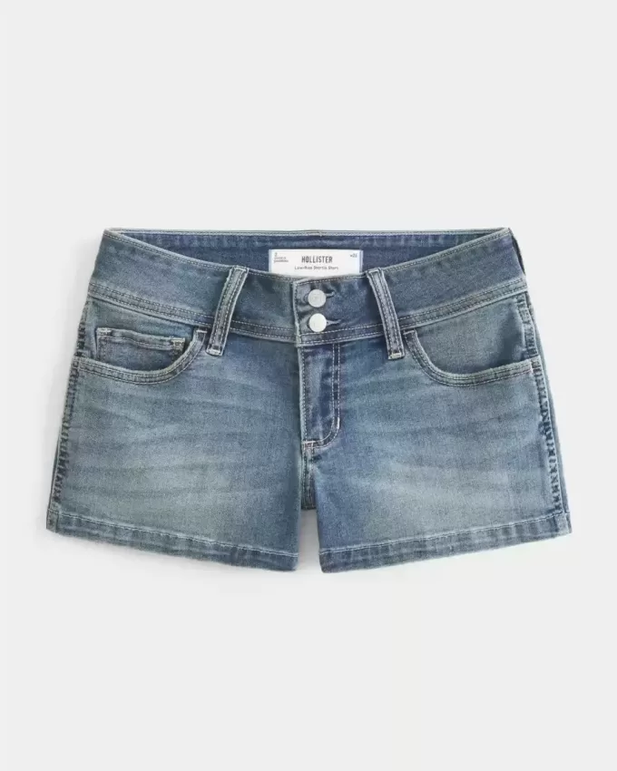 Pantaloni scurti din denim, cu talie joasă, spălat ușor Pantaloni scurti din denim, cu talie joasă, spălat ușor