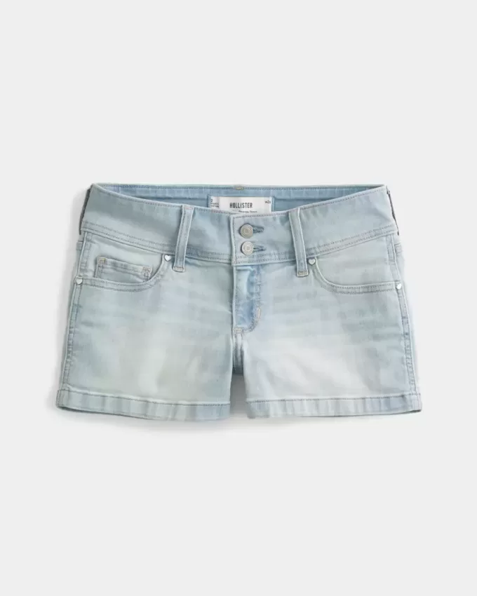Pantaloni scurti din denim, cu talie joasă, spălat ușor Pantaloni scurti din denim, cu talie joasă, spălat ușor
