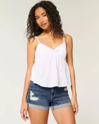 Pantaloni scurti din denim cu talie înaltă, rupte, decolorate