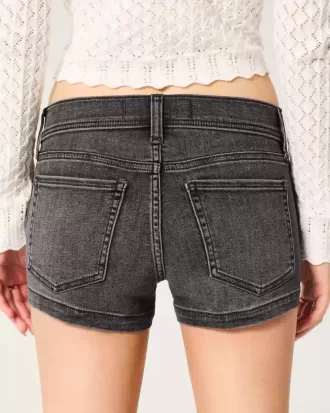 Pantaloni scurti din denim negru spalat cu talie joasa