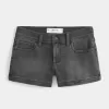 Pantaloni scurti din denim negru spalat cu talie joasa Pantaloni scurti din denim negru spalat cu talie joasa