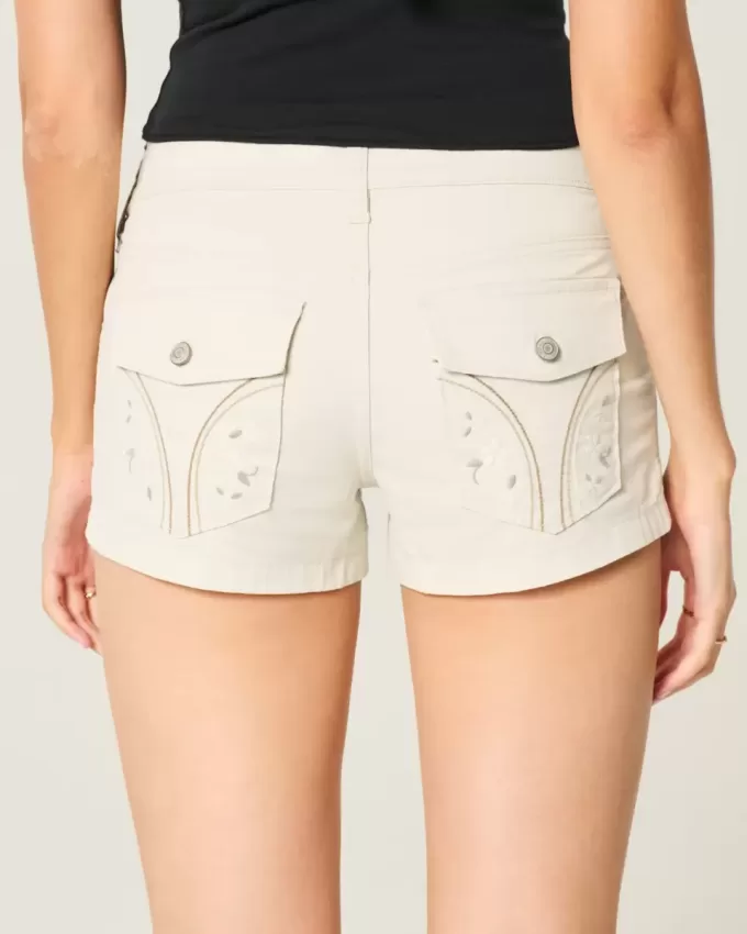 Pantaloni scurti din popelin, cu talie joasă, cu buzunar la spate Pantaloni scurti din popelin, cu talie joasă, cu buzunar la spate