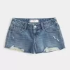 Pantaloni scurti mini din denim cu talie joasă învechită Pantaloni scurti mini din denim cu talie joasă învechită