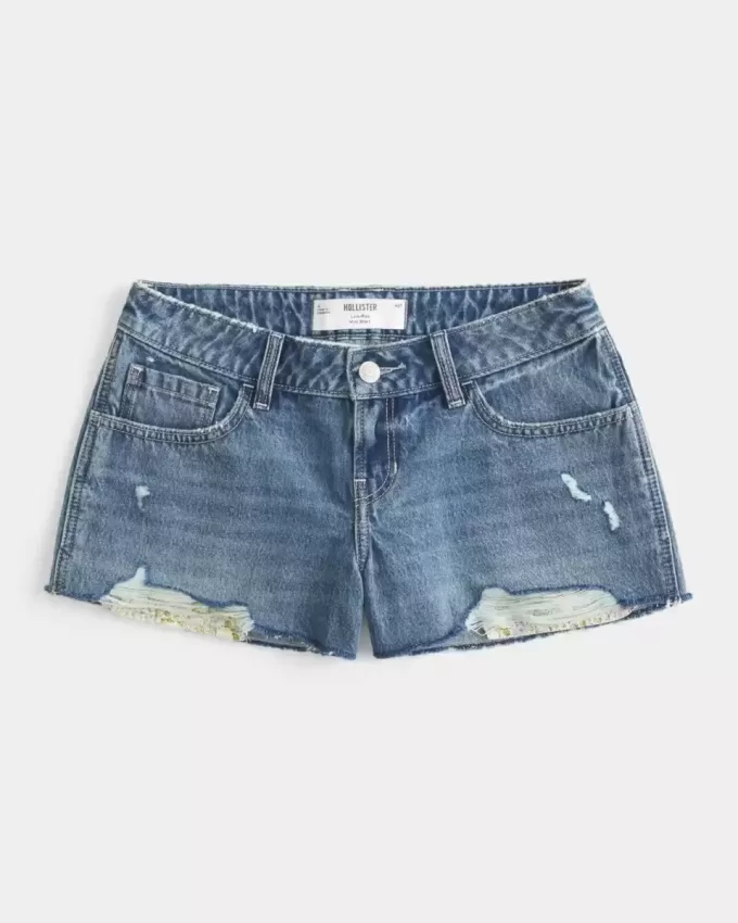 Pantaloni scurti mini din denim cu talie joasă învechită Pantaloni scurti mini din denim cu talie joasă învechită