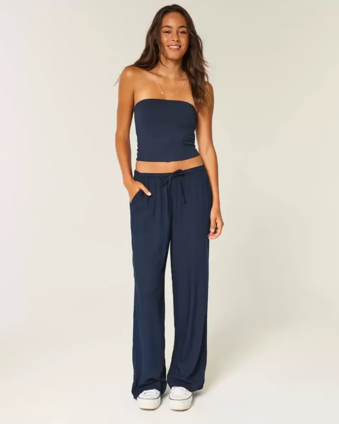 Pantaloni Slub cu tragere Pantaloni Slub cu tragere