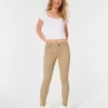 Pantaloni super skinny kaki cu talie mare