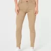 Pantaloni super skinny kaki cu talie mare