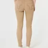 Pantaloni super skinny kaki cu talie mare