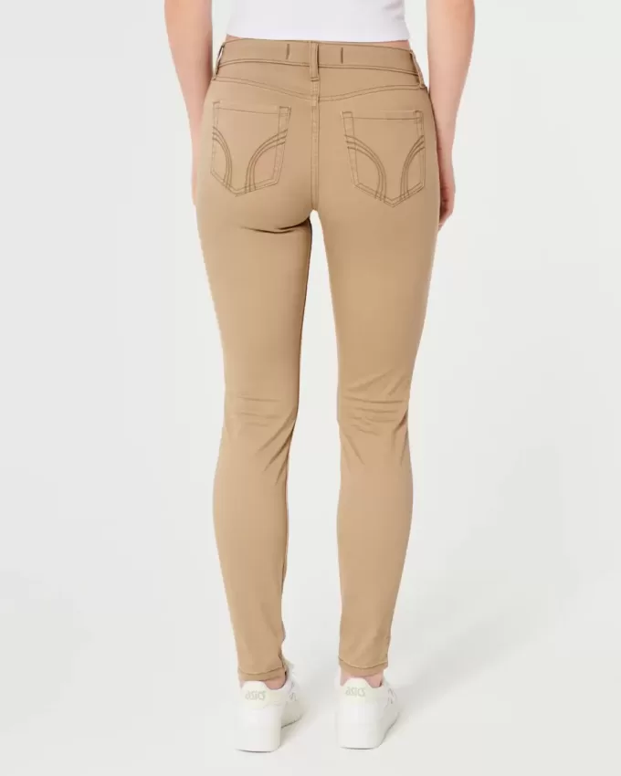 Pantaloni super skinny kaki cu talie mare