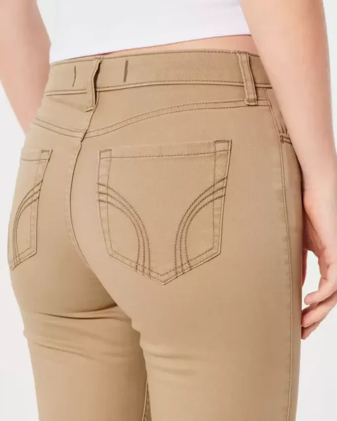 Pantaloni super skinny kaki cu talie mare