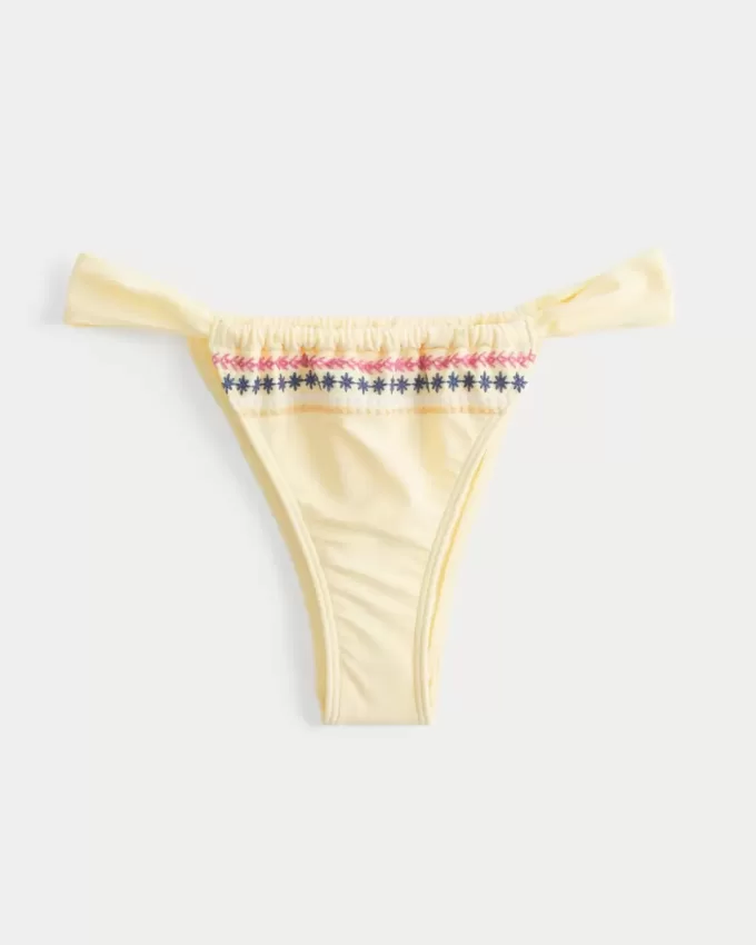 Partea de jos de bikini cu bretele înalte brodate cu bretele laterale Partea de jos de bikini cu bretele înalte brodate cu bretele laterale