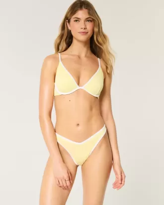 Partea de jos de bikini cu nervură, cu picioare înalte, talie în V