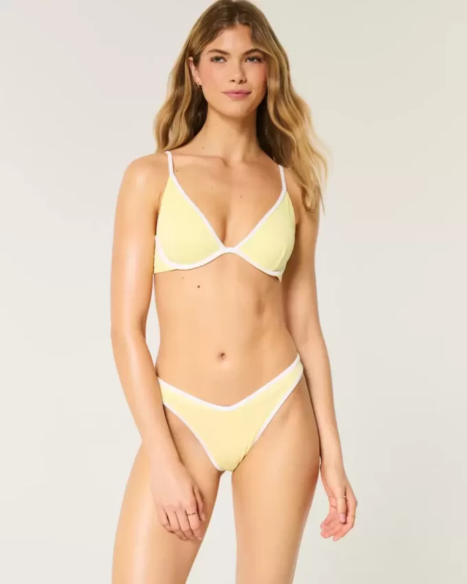 Partea de jos de bikini cu nervură, cu picioare înalte, talie în V Partea de jos de bikini cu nervură, cu picioare înalte, talie în V