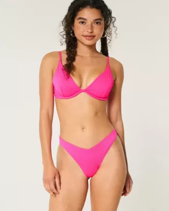 Partea de jos de bikini cu nervură, cu picioare înalte, talie în V