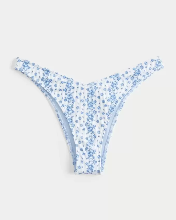Partea de jos de bikini cu nervură, cu picioare înalte, talie în V Partea de jos de bikini cu nervură, cu picioare înalte, talie în V