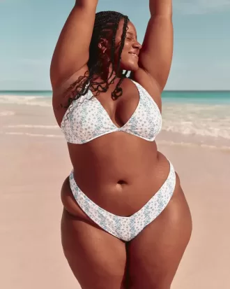 Partea de jos de bikini cu nervură, cu picioare înalte, talie în V