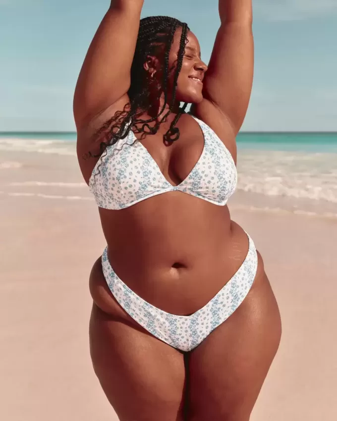 Partea de jos de bikini cu nervură, cu picioare înalte, talie în V Partea de jos de bikini cu nervură, cu picioare înalte, talie în V