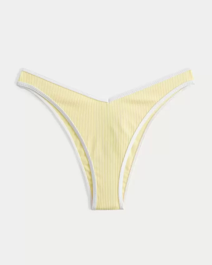 Partea de jos de bikini cu nervură, cu picioare înalte, talie în V Partea de jos de bikini cu nervură, cu picioare înalte, talie în V