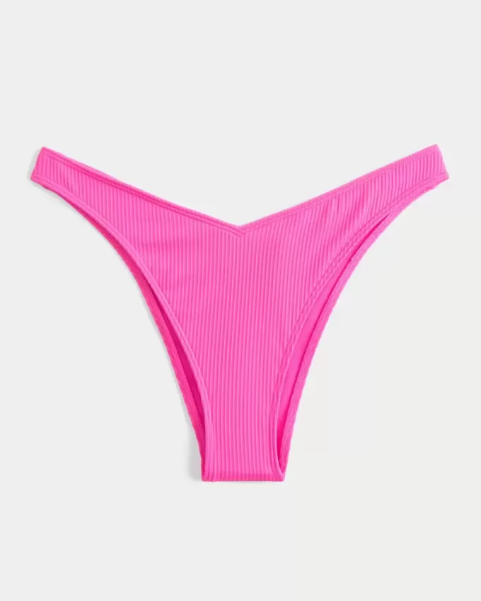 Partea de jos de bikini cu nervură, cu picioare înalte, talie în V Partea de jos de bikini cu nervură, cu picioare înalte, talie în V