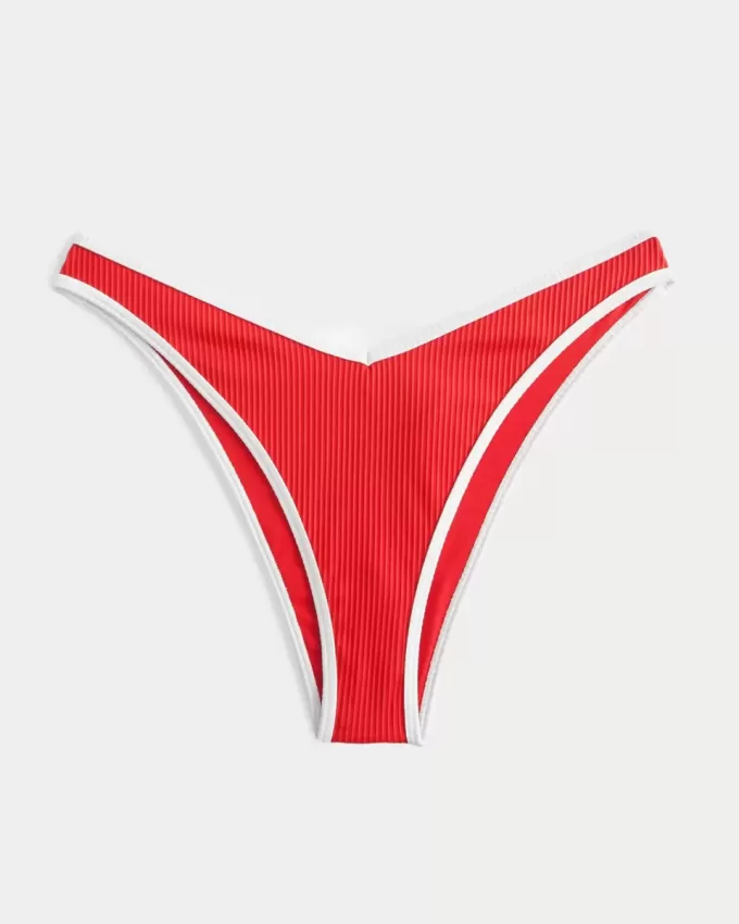 Partea de jos de bikini cu nervură, cu picioare înalte, talie în V Partea de jos de bikini cu nervură, cu picioare înalte, talie în V