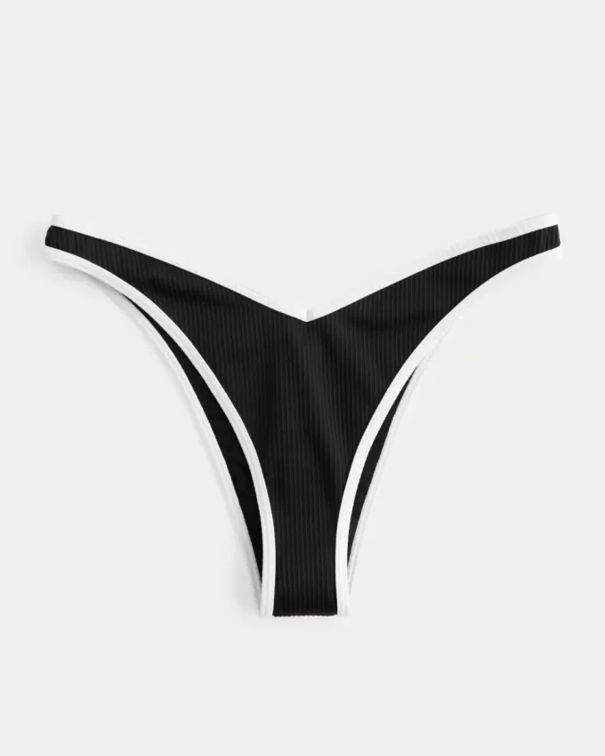Partea de jos de bikini cu nervură, cu picioare înalte, talie în V Partea de jos de bikini cu nervură, cu picioare înalte, talie în V