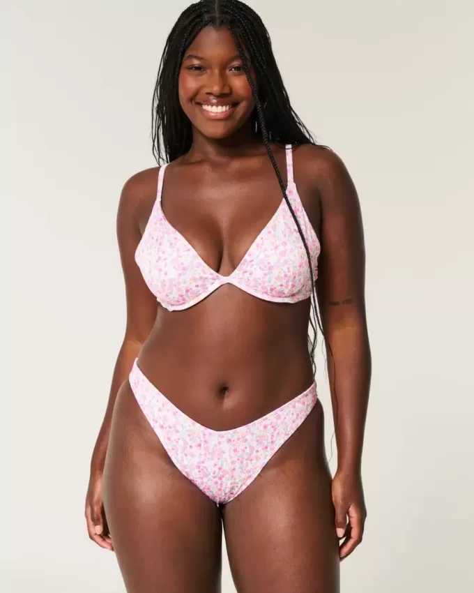 Partea de jos de bikini cu picior înalt cu nervură Partea de jos de bikini cu picior înalt cu nervură