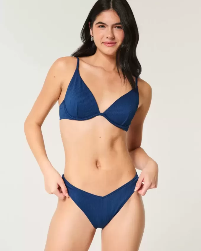 Partea de jos de bikini cu picior înalt cu nervură Partea de jos de bikini cu picior înalt cu nervură