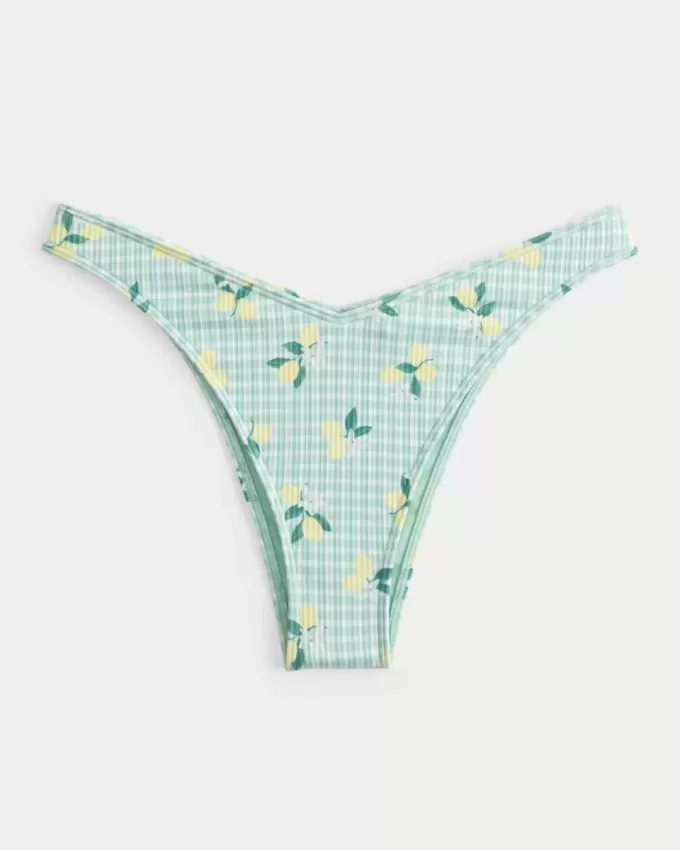 Partea de jos de bikini cu picior înalt cu nervură Partea de jos de bikini cu picior înalt cu nervură