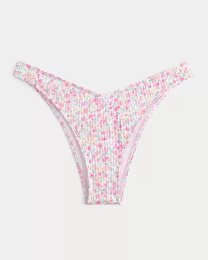 Partea de jos de bikini cu picior înalt cu nervură Partea de jos de bikini cu picior înalt cu nervură