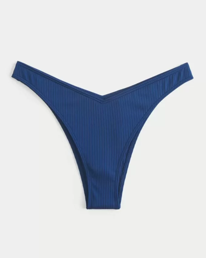 Partea de jos de bikini cu picior înalt cu nervură Partea de jos de bikini cu picior înalt cu nervură