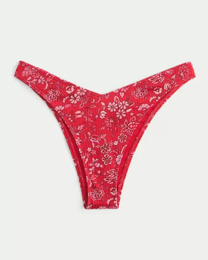 Partea de jos de bikini cu picior înalt cu nervură Partea de jos de bikini cu picior înalt cu nervură
