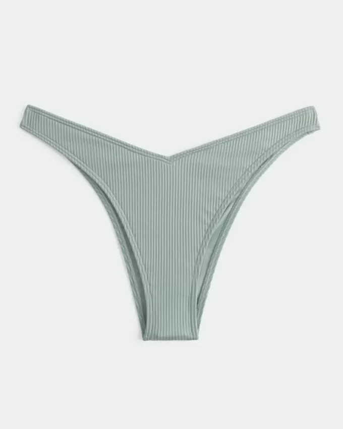 Partea de jos de bikini cu picior înalt cu nervură Partea de jos de bikini cu picior înalt cu nervură