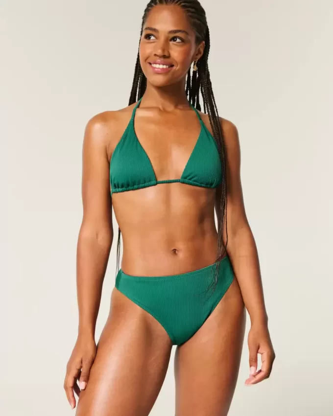 Partea de jos de bikini curbat cu picioare înalte și talie înaltă, cu nervuri Partea de jos de bikini curbat cu picioare înalte și talie înaltă, cu nervuri