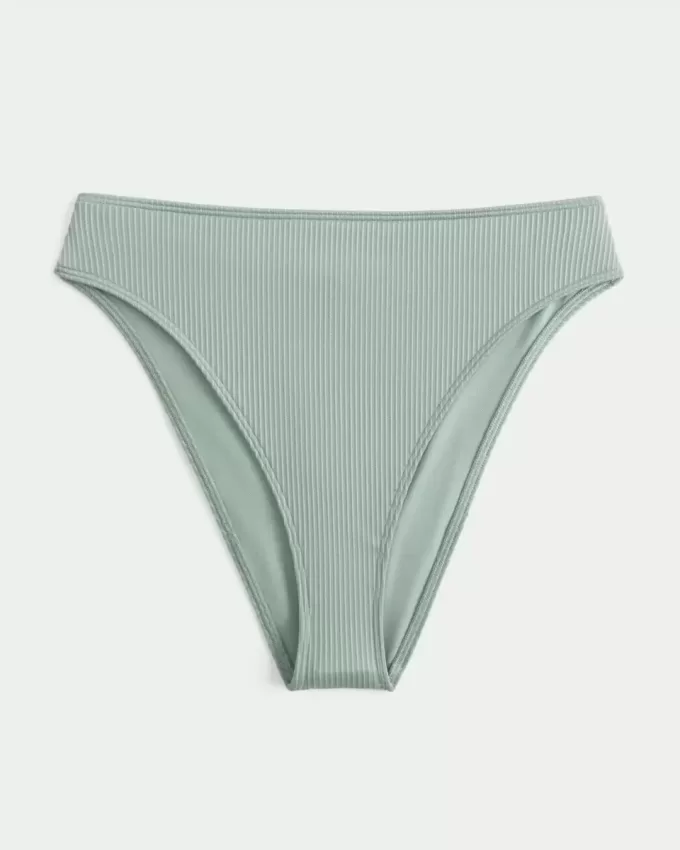 Partea de jos de bikini curbat cu picioare înalte și talie înaltă, cu nervuri Partea de jos de bikini curbat cu picioare înalte și talie înaltă, cu nervuri