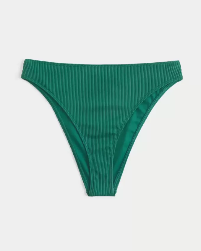 Partea de jos de bikini curbat cu picioare înalte și talie înaltă, cu nervuri Partea de jos de bikini curbat cu picioare înalte și talie înaltă, cu nervuri