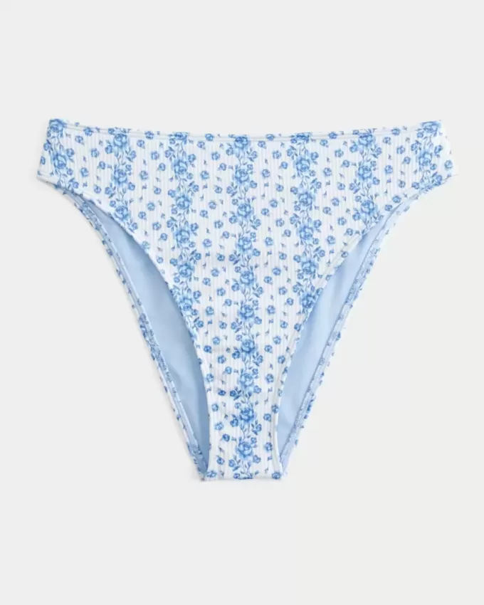 Partea de jos de bikini curbat cu picioare înalte și talie înaltă, cu nervuri Partea de jos de bikini curbat cu picioare înalte și talie înaltă, cu nervuri