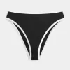 Partea de jos de bikini curbat cu picioare înalte și talie înaltă, cu nervuri Partea de jos de bikini curbat cu picioare înalte și talie înaltă, cu nervuri