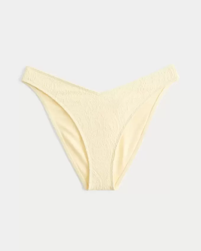 Partea de jos de bikini înfățișată din jacquard cu talie în V cu picioare înalte Partea de jos de bikini înfățișată din jacquard cu talie în V cu picioare înalte