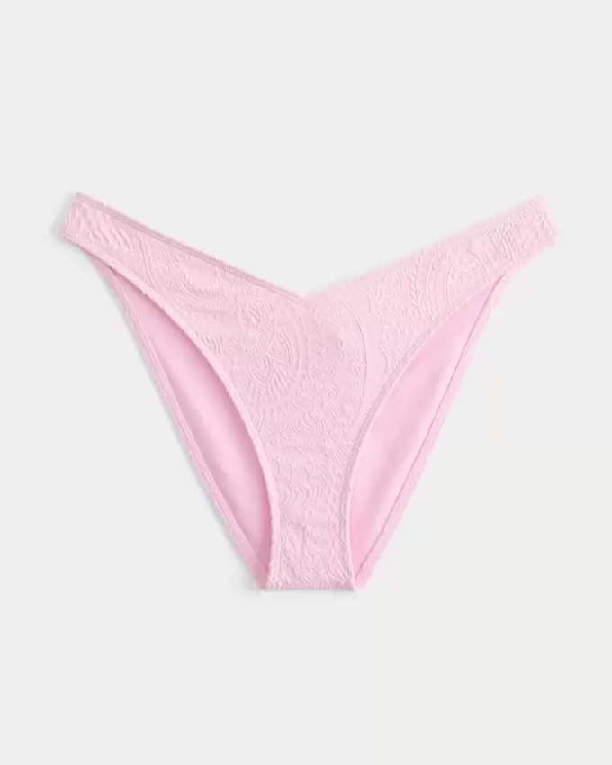 Partea de jos de bikini înfățișată din jacquard cu talie în V cu picioare înalte Partea de jos de bikini înfățișată din jacquard cu talie în V cu picioare înalte