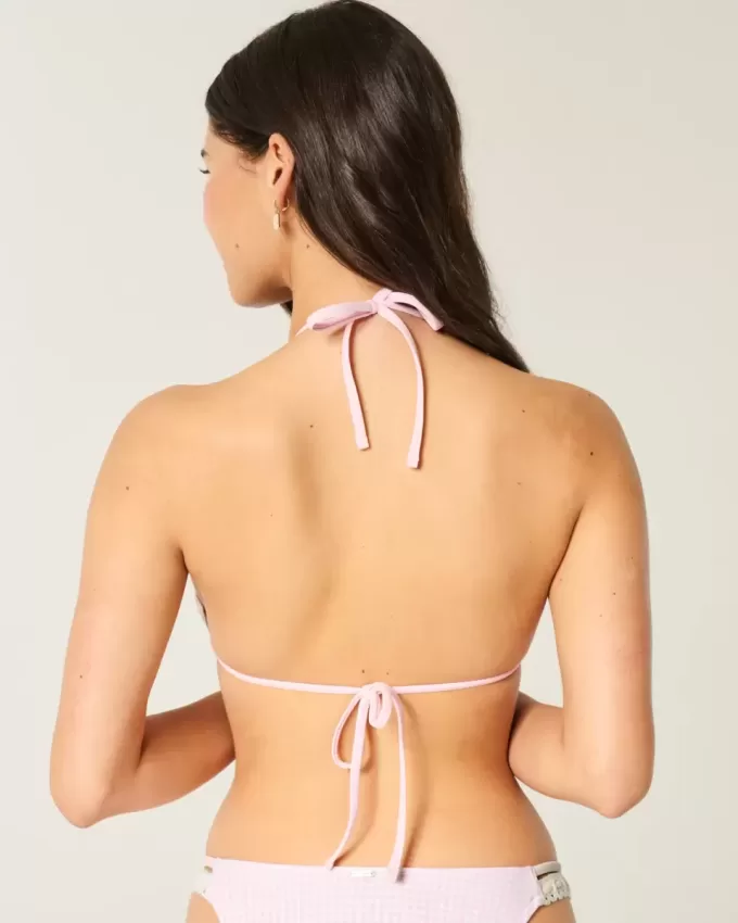 Partea de sus de bikini triunghi cu tricot în stil croșetat Partea de sus de bikini triunghi cu tricot în stil croșetat