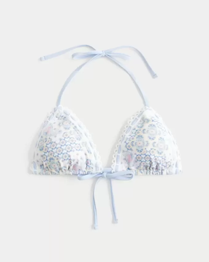 Partea de sus de bikini triunghi cu tricot în stil croșetat Partea de sus de bikini triunghi cu tricot în stil croșetat
