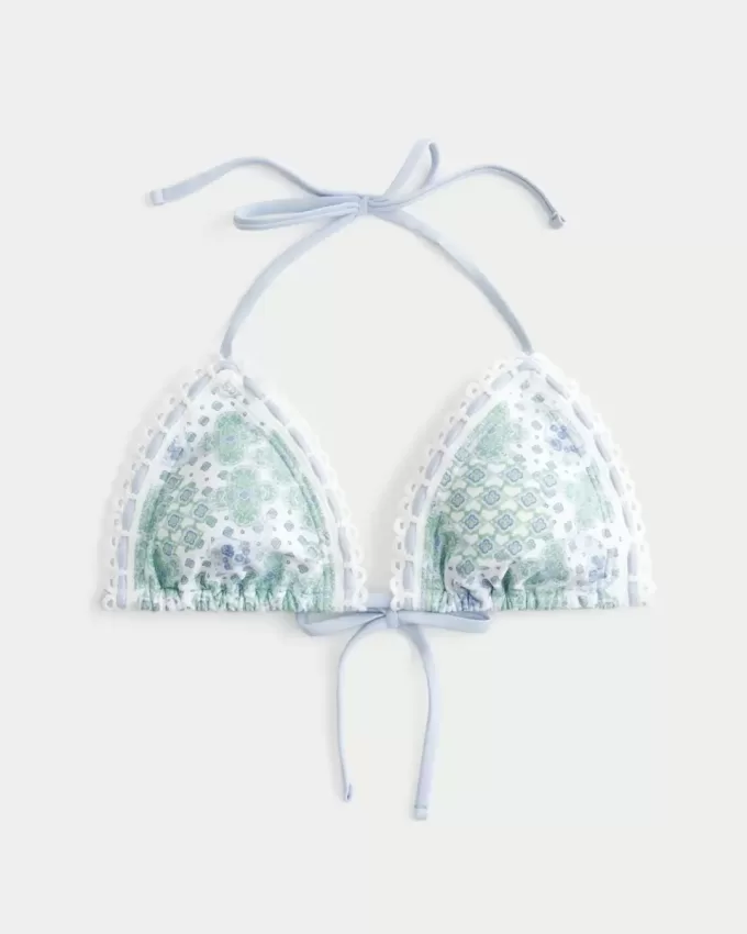 Partea de sus de bikini triunghi cu tricot în stil croșetat Partea de sus de bikini triunghi cu tricot în stil croșetat