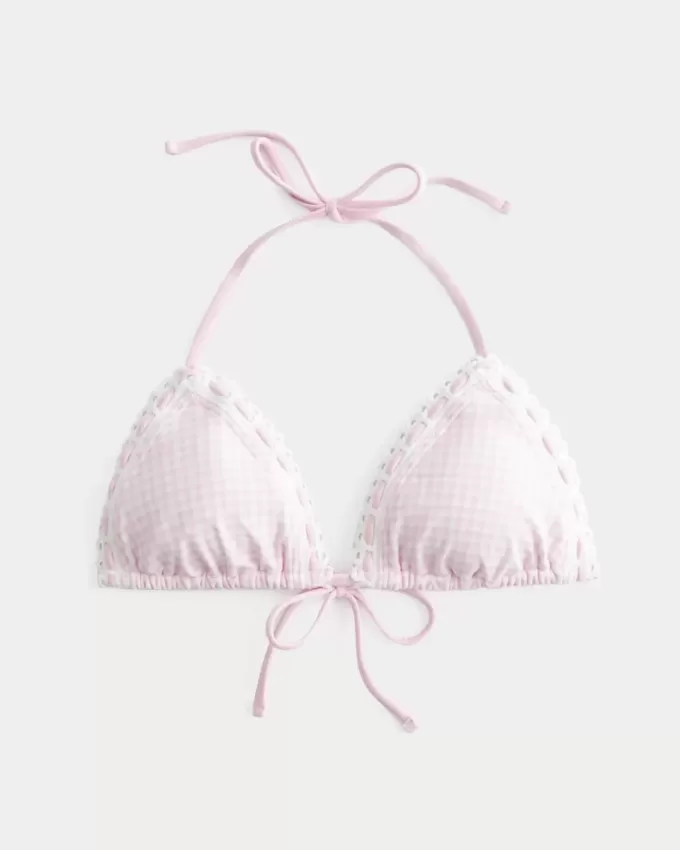 Partea de sus de bikini triunghi cu tricot în stil croșetat Partea de sus de bikini triunghi cu tricot în stil croșetat