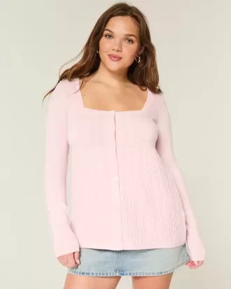Pulover Babydoll cu mânecă lungă și gât pătrat